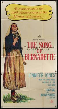 7v867 SONG OF BERNADETTE 3sh R58 artwork of angelic Jennifer Jones by Norman Rockwell!