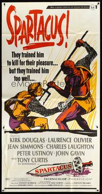 7v869 SPARTACUS 3sh R67 classic Stanley Kubrick & Kirk Douglas epic, cool gladiator artwork!
