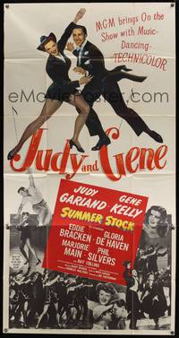 7v876 SUMMER STOCK 3sh '50 giant headshot of Judy Garland & Gene Kelly dancing in mid-air!
