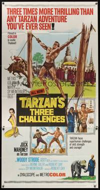 7v885 TARZAN'S THREE CHALLENGES 3sh '63 Edgar Rice Burroughs, artwork of bound Jock Mahoney!