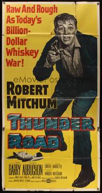 7v896 THUNDER ROAD 3sh '58 great full-length artwork of moonshiner Robert Mitchum!