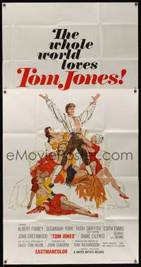 7v901 TOM JONES int'l 3sh '63 artwork of Albert Finney surrounded by five sexy women on bed!