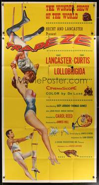 7v915 TRAPEZE 3sh '56 great circus art of Burt Lancaster, Gina Lollobrigida & Tony Curtis!