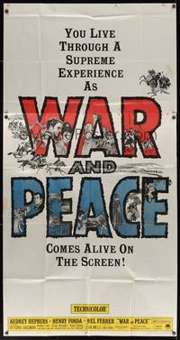 7v929 WAR & PEACE 3sh R63 art of Audrey Hepburn, Henry Fonda & Mel Ferrer, Leo Tolstoy epic!