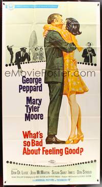 7v937 WHAT'S SO BAD ABOUT FEELING GOOD 3sh '68 romantic art of George Peppard & Mary Tyler Moore!
