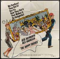 7v052 HAPPY THIEVES 6sh '62 cool artwork of Rita Hayworth & Rex Harrison carrying painting!