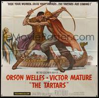 7v112 TARTARS 6sh '61 great artwork of armored Victor Mature battling Orson Welles!