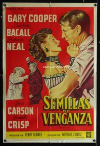 7v285 BRIGHT LEAF Argentinean '50 great romantic close up of Gary Cooper & sexy Lauren Bacall!