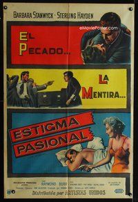 7v309 CRIME OF PASSION Argentinean '57 sexy Barbara Stanwyck w/gun wants to shoot Sterling Hayden!
