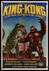 7v345 KING KONG ESCAPES Argentinean '68 completely different art with wacky dinosaur by Pezzuto!