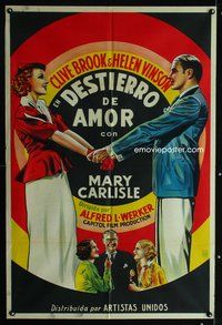 7v352 LOVE IN EXILE Argentinean '36 romantic deco art of Clive Brook & Helen Vinson holding hands!