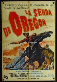 7v378 OREGON TRAIL Argentinean '59 differnt art of Fred MacMurray shooting gun from horseback!