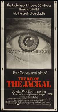 7v539 DAY OF THE JACKAL Aust 3sh '73 Fred Zinnemann assassination classic, best c/u eyeball art!