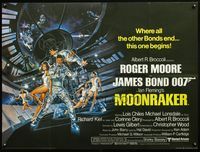 7v213 MOONRAKER British quad '79 art of Roger Moore as James Bond & sexy babes by Gouzee!
