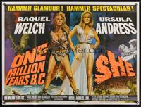 7v221 ONE MILLION YEARS B.C./SHE British quad '60s Raquel Welch & Ursula Andress by Chantrell!