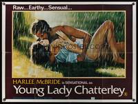 7v263 YOUNG LADY CHATTERLEY British quad '77 art of Harlee McBride & Peter Ratray kissing in rain!