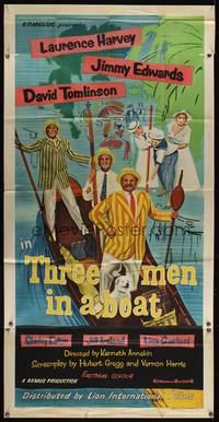 7v895 THREE MEN IN A BOAT English 3sh '56 Laurence Harvey, wacky art of cast on gondola!