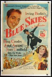 7w065 BLUE SKIES linen 1sh '46 dancing Fred Astaire & Bing Crosby, Joan Caulfield, Irving Berlin