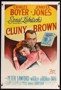 7w084 CLUNY BROWN linen 1sh '46 great stone litho of Charles Boyer & Jennifer Jones, Ernst Lubitsch