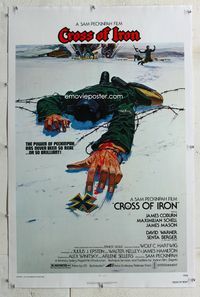 7w089 CROSS OF IRON linen 1sh '77 Sam Peckinpah, Tanenbaum art of fallen World War II Nazi soldier!