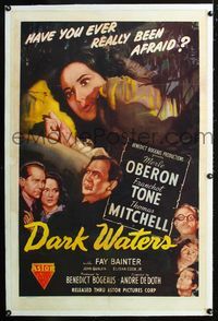 7w091 DARK WATERS linen 1sh R51 was love or madness to be Merle Oberon's fate, Franchot Tone