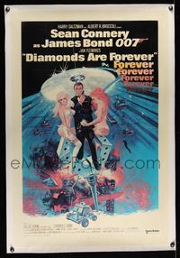 7w095 DIAMONDS ARE FOREVER linen 1sh R80 art of Sean Connery as James Bond by Robert McGinnis