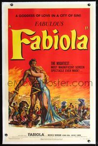 7w108 FABIOLA linen 1sh '51 sexy Michele Morgan is the Goddess of Love in a city of sin, cool art!