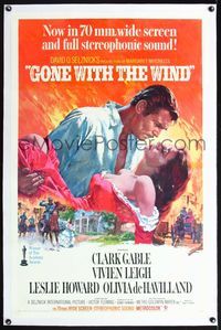 7w124 GONE WITH THE WIND linen 1sh R67 art of Clark Gable holding Vivien Leigh by Howard Terpning!