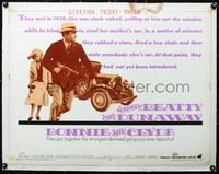 7w013 BONNIE & CLYDE linen 1/2sh '67 classic crime duo Warren Beatty & Faye Dunaway!