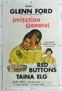 7w135 IMITATION GENERAL linen 1sh '58 art of soldiers Glenn Ford & Red Buttons + sexy Taina Elg!