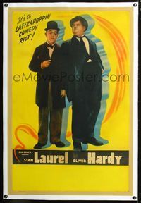 7w152 LAUREL & HARDY linen 1sh '47 Hal Roach, cool image of Stan Laurel & Oliver Hardy!