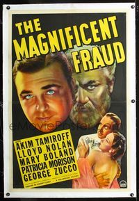 7w168 MAGNIFICENT FRAUD linen signed 1sh '39 by Patricia Morison, who is pictured w/top male stars!