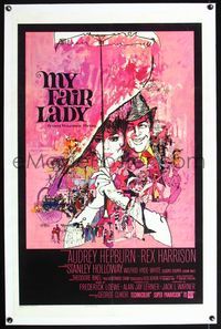 7w176 MY FAIR LADY linen 1sh '64 classic art of Audrey Hepburn & Rex Harrison by Bob Peak!