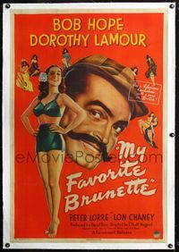 7w177 MY FAVORITE BRUNETTE linen 1sh '47 Bob Hope & full-length sexy Dorothy Lamour in swimsuit!