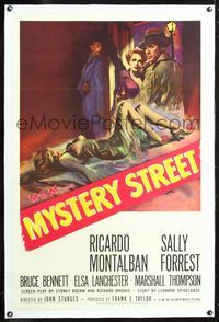7w178 MYSTERY STREET linen 1sh '50 John Sturges, Ricardo Montalban, sexy film noir artwork!