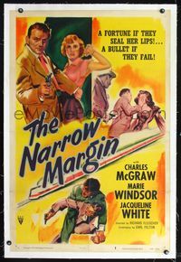 7w180 NARROW MARGIN linen style A 1sh '53 Richard Fleischer classic film noir, McGraw, Windsor