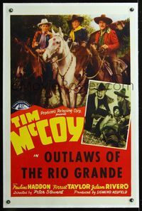 7w189 TIM MCCOY 1sh 1940s portraits of classic cowboy with horse, Outlaws of the Rio Grande!
