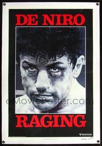 7w200 RAGING BULL linen advance 1sh '80 Martin Scorsese, classic boxing close up of Robert De Niro!