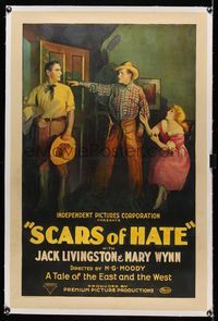 7w215 SCARS OF HATE linen 1sh '23 Jack Livingston and Mary Wynn in a tale of the East and the West!