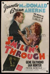 7w220 SMILIN' THROUGH linen style D 1sh '41 Jeanette MacDonald & Aherne find true love singing!