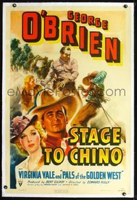 7w224 STAGE TO CHINO linen 1sh '40 cool art of cowboy George O'Brien & pretty Virginia Vale!