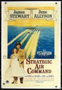 7w231 STRATEGIC AIR COMMAND linen 1sh '55 pilot James Stewart, June Allyson, cool airplane art!
