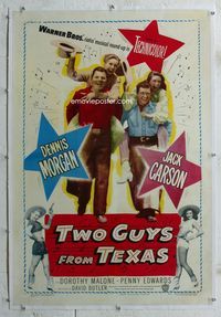 7w252 TWO GUYS FROM TEXAS linen 1sh '48 Dorothy Malone & Penny Edwards riding Morgan & Jack Carson!
