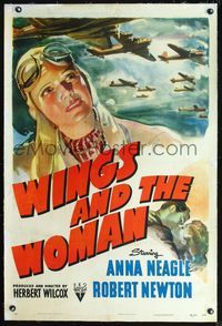 7w267 WINGS & THE WOMAN linen 1sh '42 art of Anna Neagle as Amy Johnson, famous female aviator!