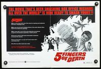 7x060 5 FINGERS OF DEATH special poster '73 martial arts masterpiece like never before!