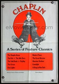 7x108 CHAPLIN special 20x28 '73 great image of Charlie with cane wearing rollerskates!