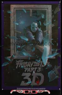 7x420 FRIDAY THE 13th PART 3 - 3D commercial poster '82 3-D art of Jason with axe, w/glasses!