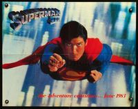 7x335 SUPERMAN III teaser special poster '83 close up portrait of Christopher Reeve flying!
