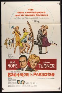 7y059 BACHELOR IN PARADISE 1sh '61 world's greatest lover Bob Hope romances sexy Lana Turner!
