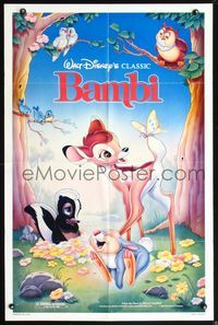 7y064 BAMBI 1sh R88 Walt Disney cartoon deer classic, great image of forest animals!